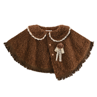 森女部落森系娃娃领斗篷2025新款百搭复古设计感流苏宽松外套冬季