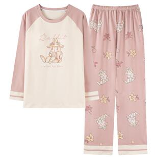 卡之恋带胸垫睡衣女长袖春秋款纯棉甜美粉色日系碎花家居服两件套