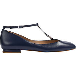 LK BENNETT深蓝圆头平底单鞋2025秋冬新款时尚进口羊皮T字带浅口