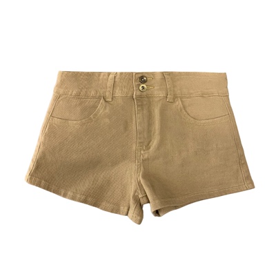 李李服饰低腰双扣丰胯牛仔短裤女2025秋季新款浅卡其显瘦美胯热裤