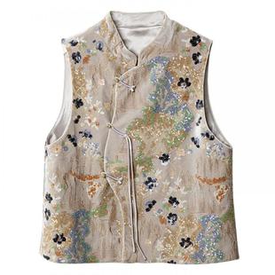 宝诗黎国风重工亮片马甲外套2026春季气质休闲百搭新中式马夹上衣