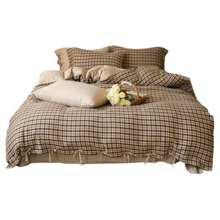 Tender| 法式复古色织水洗双层纱全棉四件套纯棉系带格子床上用品