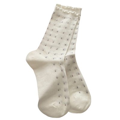 小碎花中筒袜女ins潮网眼堆堆袜