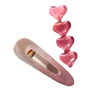 韩国东大门2024少女新款粉红色渐变爱心果冻鸭嘴夹套装发夹边夹女