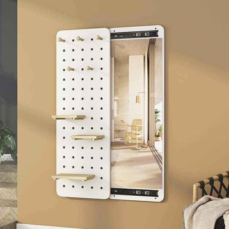 实木隐形穿衣镜试衣镜壁挂家用可遮挡洞洞板推拉关闭全身镜玄关镜