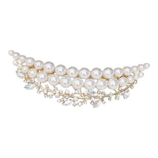 时尚珍珠皇冠弹簧夹韩版气质水钻侧边夹复古质感奢华白色月亮发夹