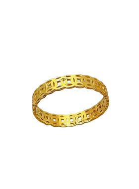 沙金镂空铜钱花戒指财源滚滚