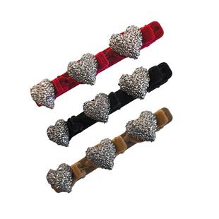 新年红色植绒爱心发夹女儿童刘海侧边夹公主头高颅顶编发头饰发卡