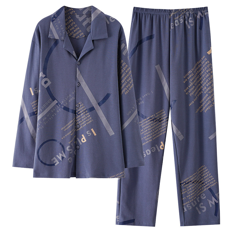 爸爸睡衣男纯棉可外穿老年家居服