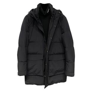 高端硬货冬季修身中长款连帽白鹅绒羽绒服男士纯黑色保暖鹅绒外套