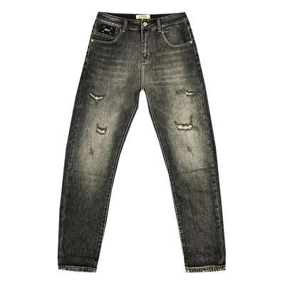 复古做旧假破洞弹力牛仔裤男款修身显瘦锥形裤春秋新款小脚九分裤