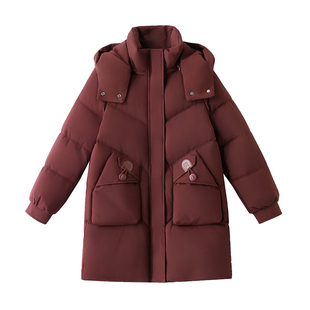 新款秋冬可拆卸帽棉袄宽松中长款加厚羽绒棉衣女大码保暖棉服外套