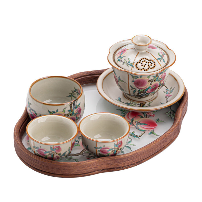 汝窑九桃茶壶一壶四杯