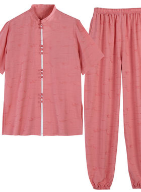 夏季薄款棉麻提花短袖太极服低领