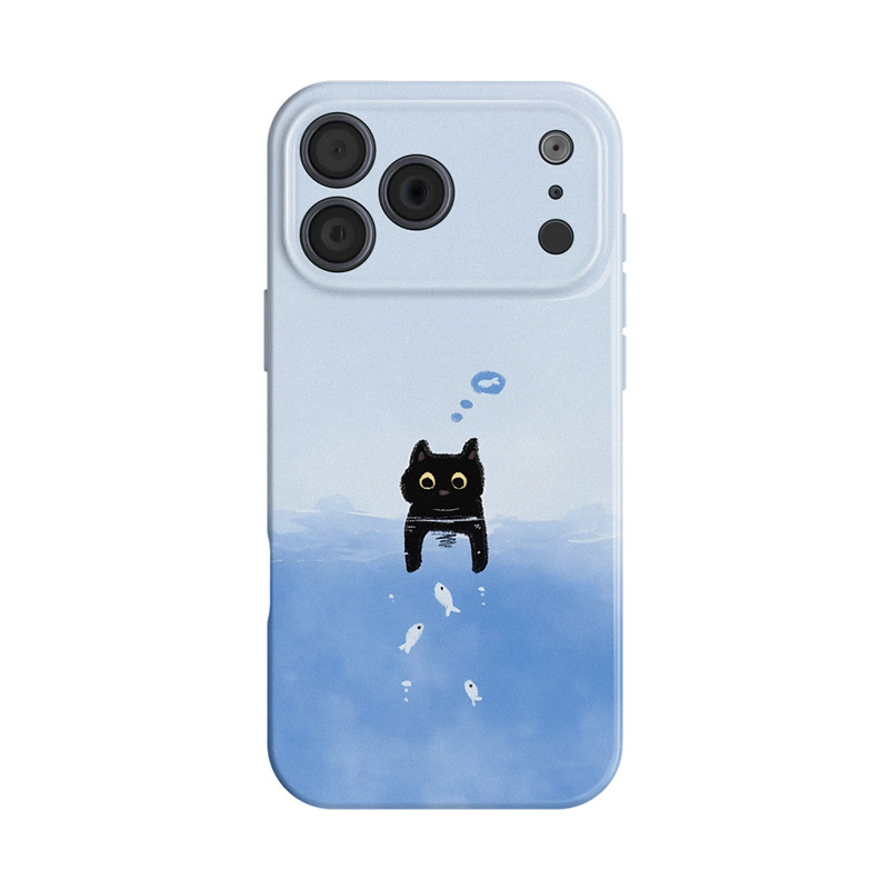 捞鱼~简约黑猫ins适用苹果17promax手机壳iphone16华为pura70小米15油画opporeno14荣耀400萌系iqoo13红米k90