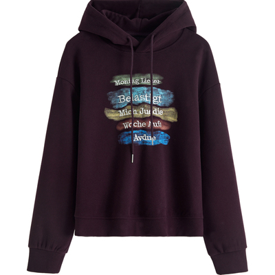 刺绣字母深紫色加绒卫衣