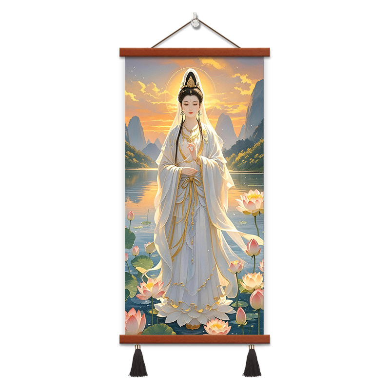 三尺三白衣观音法像救苦救难观世音菩萨画像挂画佛像供奉结缘卷轴