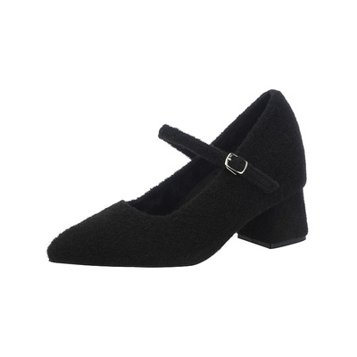 2025新款加绒法式尖头单鞋女粗跟内增高女鞋33小码34超高跟鞋10CM