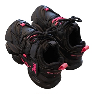 ABC女童鞋子2025新款冬季儿童老爹鞋加绒黑色运动鞋女宝二棉春秋