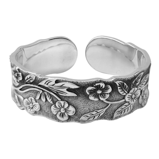 梅花银手镯9999纯银复古大克重银镯子妈妈新年礼物送长辈老人实用