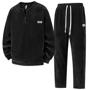 特大码休闲运动套装男士加绒加厚半拉链卫衣长裤胖子两件套300斤