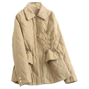 菱格绗缝收腰显瘦翻领拉链门襟时尚短款外套长袖女装棉衣棉服H839