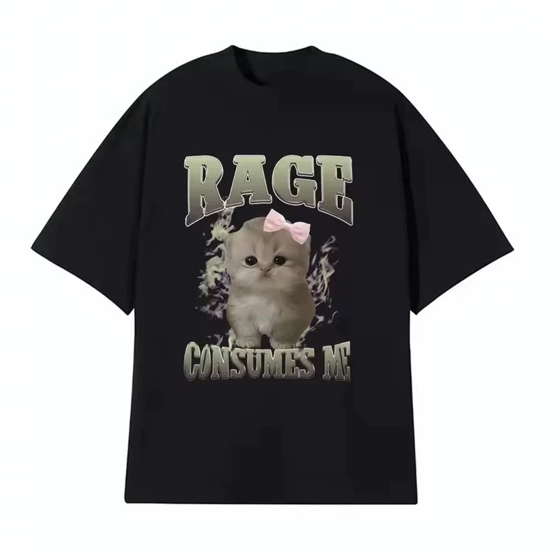愤怒消耗我有趣的礼物猫梗T恤中性时尚卡哇伊短袖男女时尚打底衫