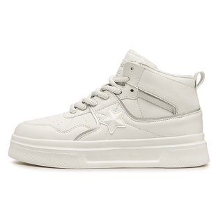 森马男鞋冬季加绒保暖厚底真皮小白鞋运动防滑高帮潮流休闲板鞋男