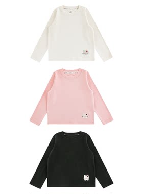 幼悠 女童猫咪绣标打底衫春秋萌趣可爱弹力亲肤透气吸湿百搭T恤潮