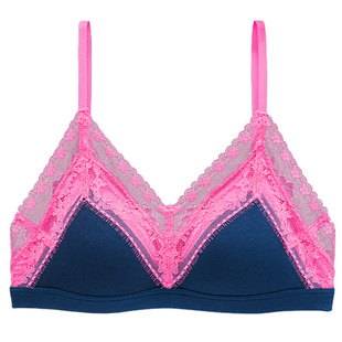 少女撞色三角杯内衣深V无钢圈舒适蕾丝小胸时尚法式文胸桑蚕丝80A