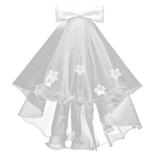 头纱新娘主婚纱女短款韩式双层白色简约网红拍照道具头饰超仙森系