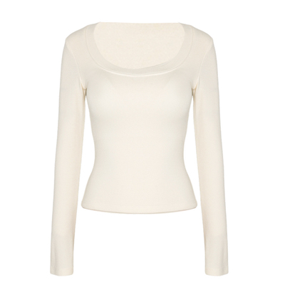 DPLAY【惠品】2026年春季新款白色U领T恤衫含胸垫洋气气质上衣