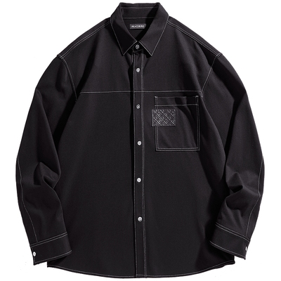 【断码钜惠】太平鸟男装 春季黑色长袖衬衫男B1CHE1314