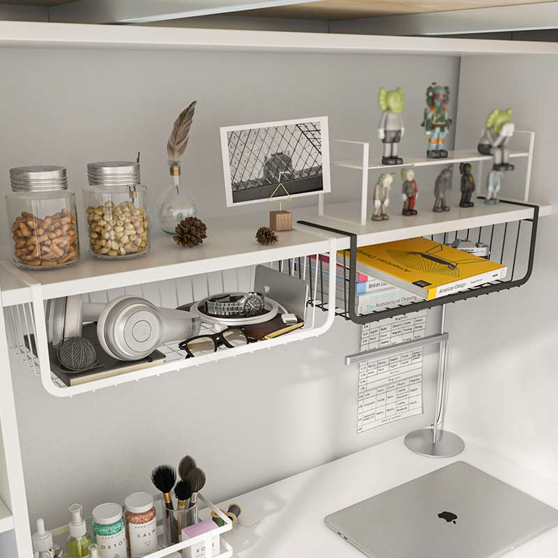 宿舍下铺收纳筐办公书桌下分层文件挂架橱柜隔板衣柜下挂篮置物架