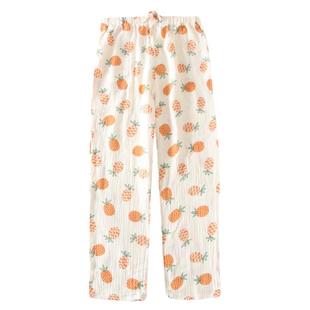 睡裤女春秋纯棉双层纱布绉布薄款全棉绉纱简约休闲宽松家居裤长裤