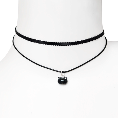 黑色choker可爱小猫咪双层项链