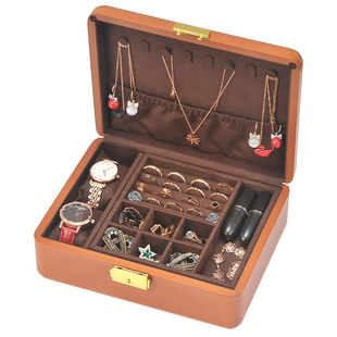 俪丽实木首饰收纳盒木质首饰盒多层珠宝盒手镯戒指饰品耳饰盒带锁