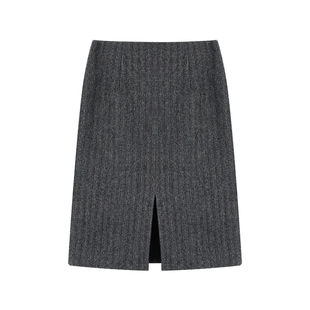 Maven Lin干练通勤 羊毛前开叉西装半身裙女质感人字纹中长款半裙