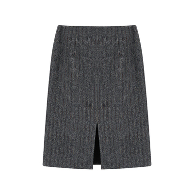 Maven Lin干练通勤 羊毛前开叉西装半身裙女质感人字纹中长款半裙