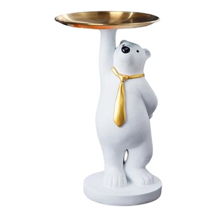 轻奢北极熊托盘收纳摆件创意客厅床头柜装饰乔迁开业礼品落地摆件