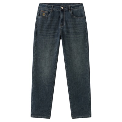 快鱼牛仔裤男款2025新款冬季加绒保暖防寒美式复古休闲直筒裤子