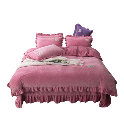 单件被套229x230花边款248x248cm牛奶绒四件套双面加绒珊瑚绒冬季