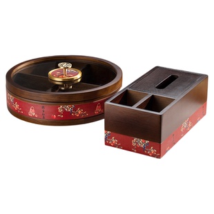 中式实木分格干果盒客厅家用果盘轻奢高档乔迁糖果瓜子收纳抽纸盒