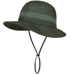 军绿浅灰夏季儿童渔夫帽男童户外遮阳帽薄款网眼速干透气防晒帽子