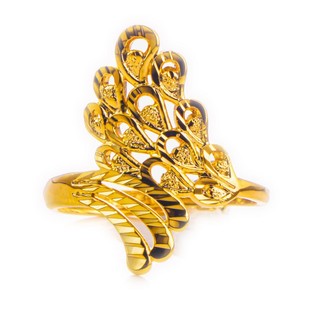 新款凤凰羽毛镀金仿真黄金戒指女大气指环结婚新娘三金沙金指环