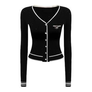 Mess Studio 辣妹设计感撞色针织开衫半身裙西装裤黑色套装女春秋