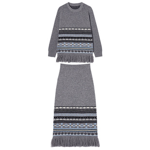 EPTISON针织套装女2025冬季新款费尔岛毛衣半身裙时尚条纹两件套