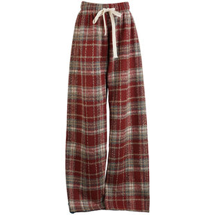 初中生15岁12大女童红色格子裤子女孩加绒加厚毛呢阔腿裤25秋冬季