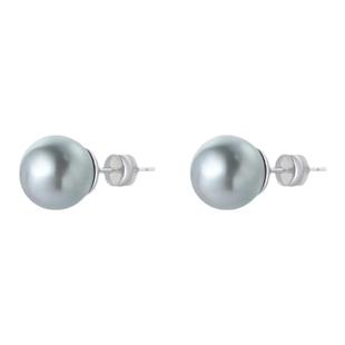 施家真多麻灰色珍珠耳钉女耳夹无耳洞女大溪地黑纯银珍珠耳饰耳环