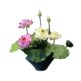 荷花莲花餐桌仿真花荷叶中式酒店客厅装饰佛堂供佛摆设件假花盆景